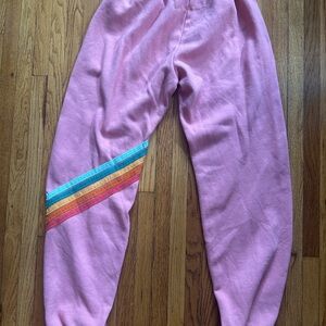 Aviator Nation Pink Joggers with Rainbow Stripe